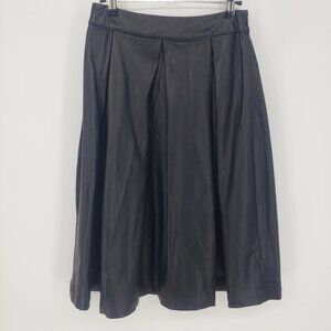 3/$25 Who What Wear Vegan Faux Leather Pleated Midi Skirt 2 Full Flare Black
